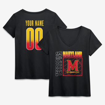 Women's Black Maryland Terrapins Home Field Pop Personalized Any Name & Number V-Neck T-Shirt