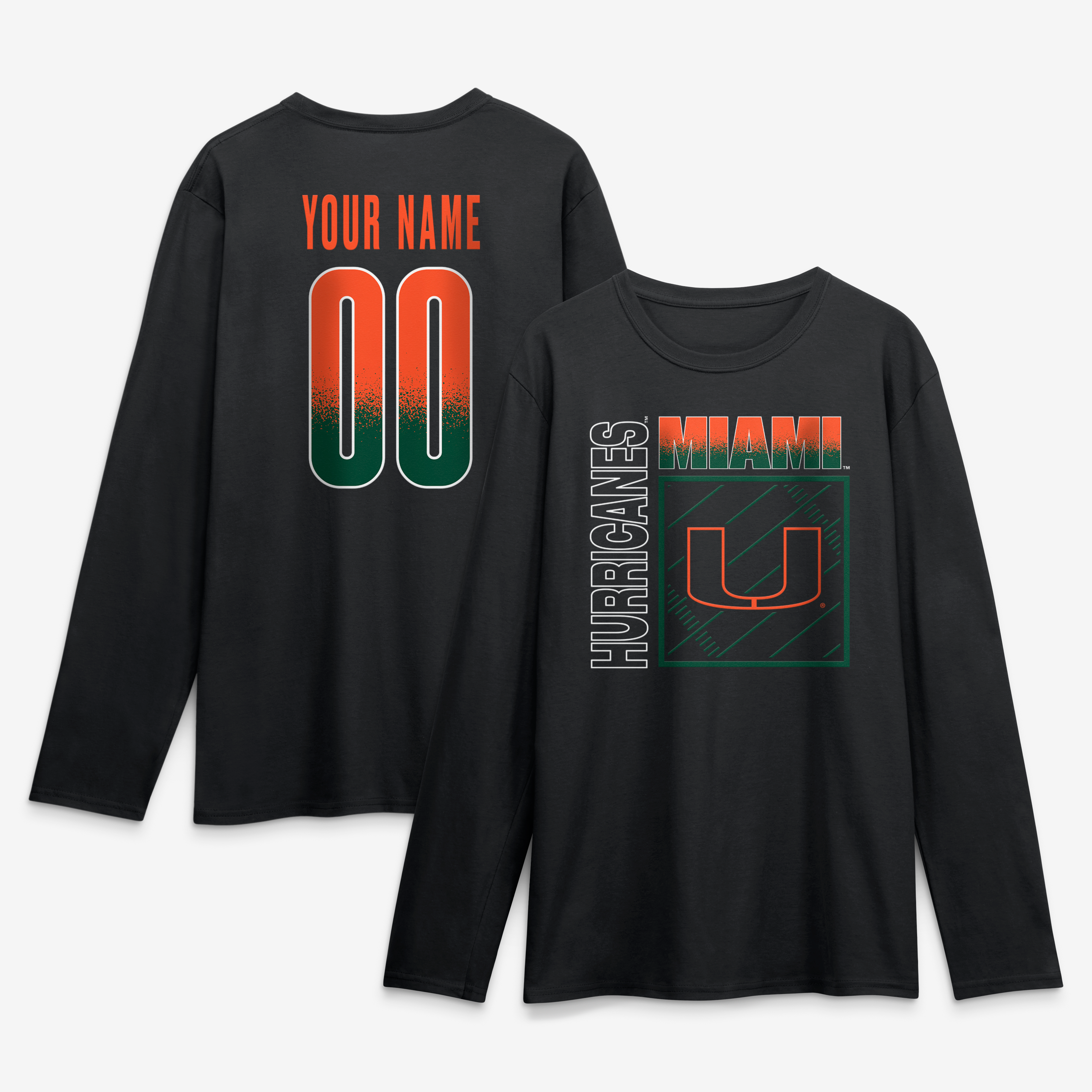 Men's Black Miami Hurricanes  Home Field Pop Personalized Any Name & Number Long Sleeve T-Shirt
