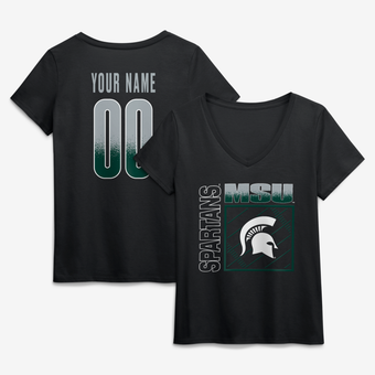Women's Black Michigan State Spartans Home Field Pop Personalized Any Name & Number V-Neck T-Shirt