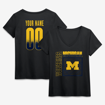 Women's Black Michigan Wolverines Home Field Pop Personalized Any Name & Number V-Neck T-Shirt