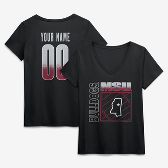 Women's Black Mississippi State Bulldogs Home Field Pop Personalized Any Name & Number V-Neck T-Shirt