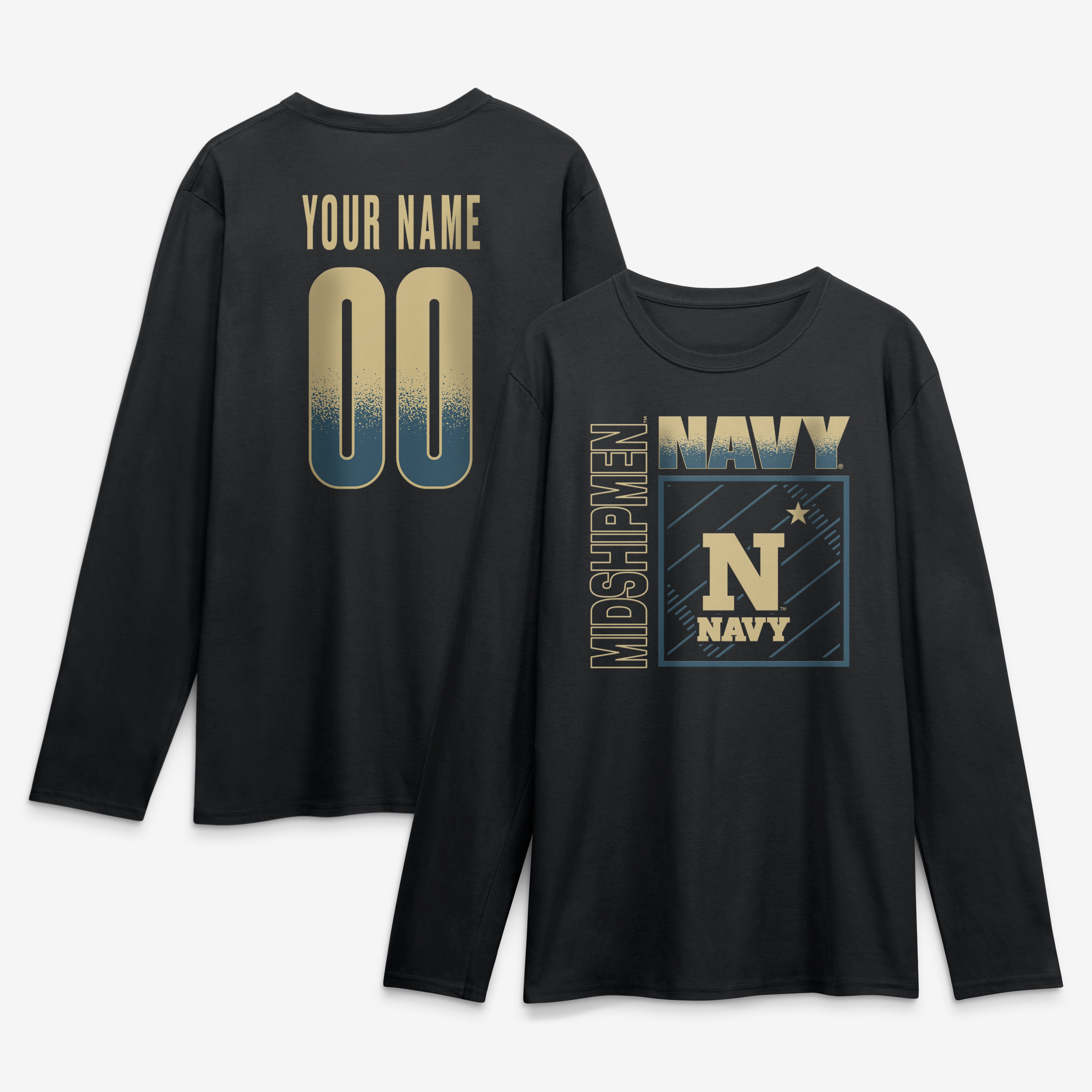 Men's Black Navy Midshipmen  Home Field Pop Personalized Any Name & Number Long Sleeve T-Shirt