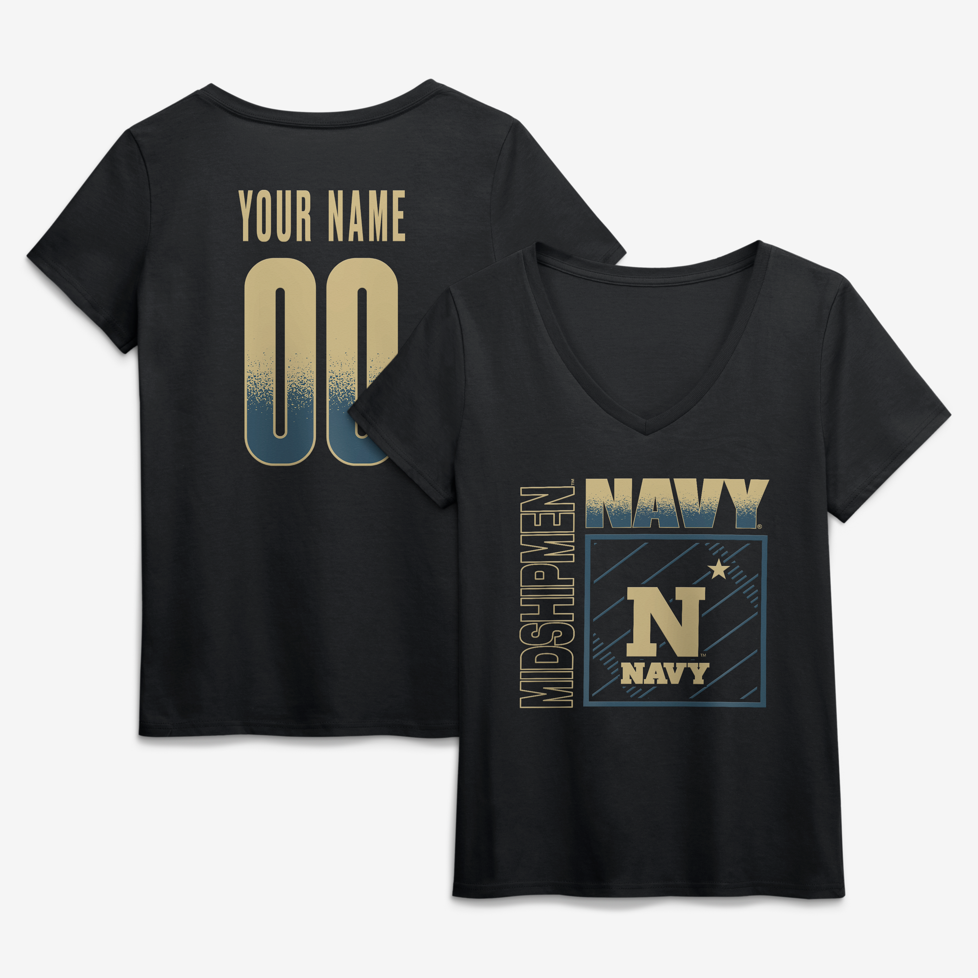 Women's Black Navy Midshipmen Home Field Pop Personalized Any Name & Number V-Neck T-Shirt