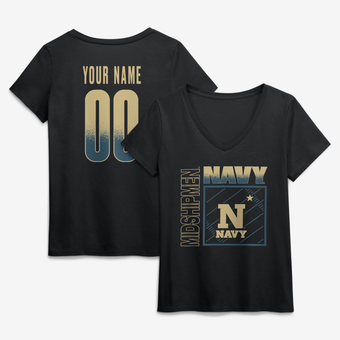 Women's Black Navy Midshipmen Home Field Pop Personalized Any Name & Number V-Neck T-Shirt