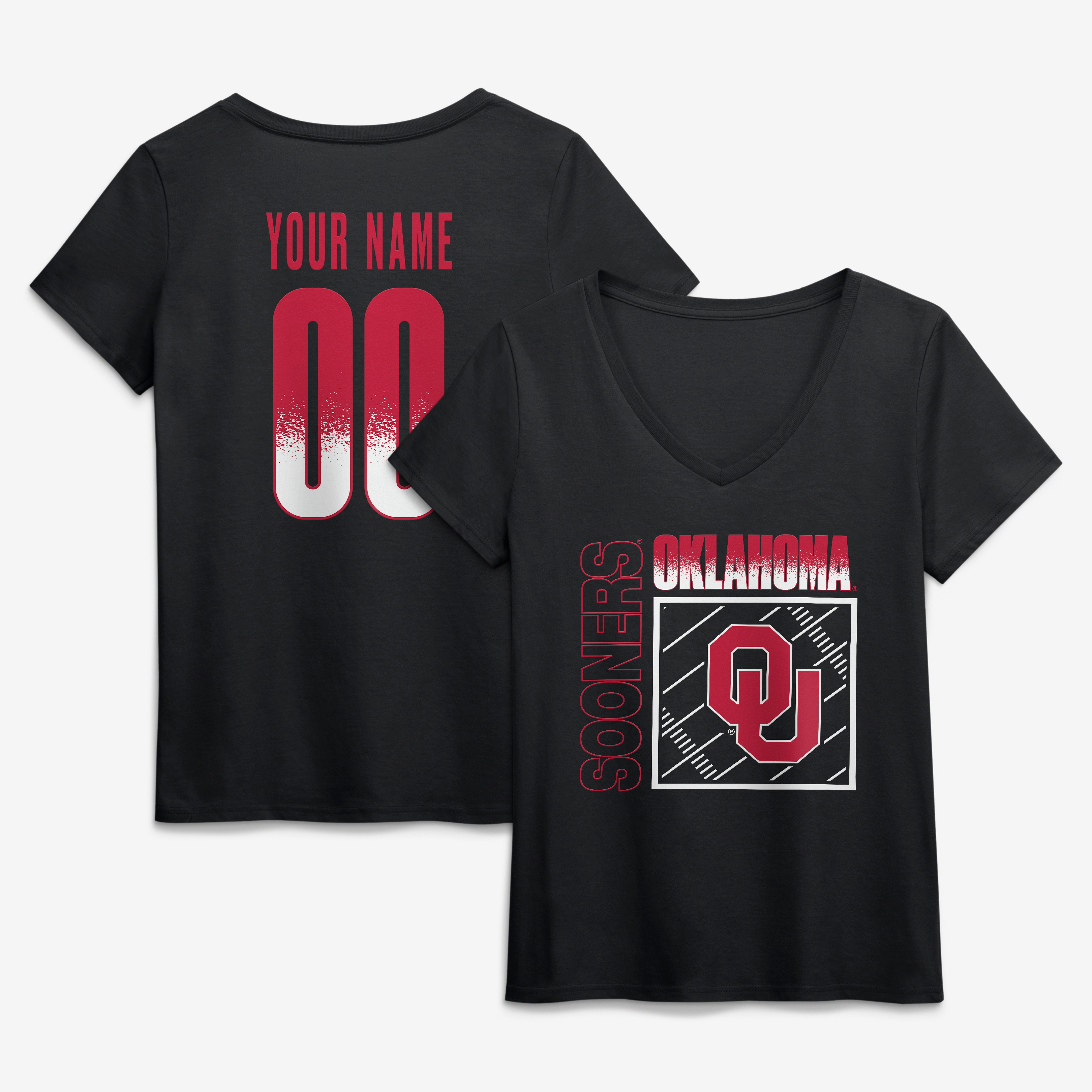 Women's Black Oklahoma Sooners Home Field Pop Personalized Any Name & Number V-Neck T-Shirt