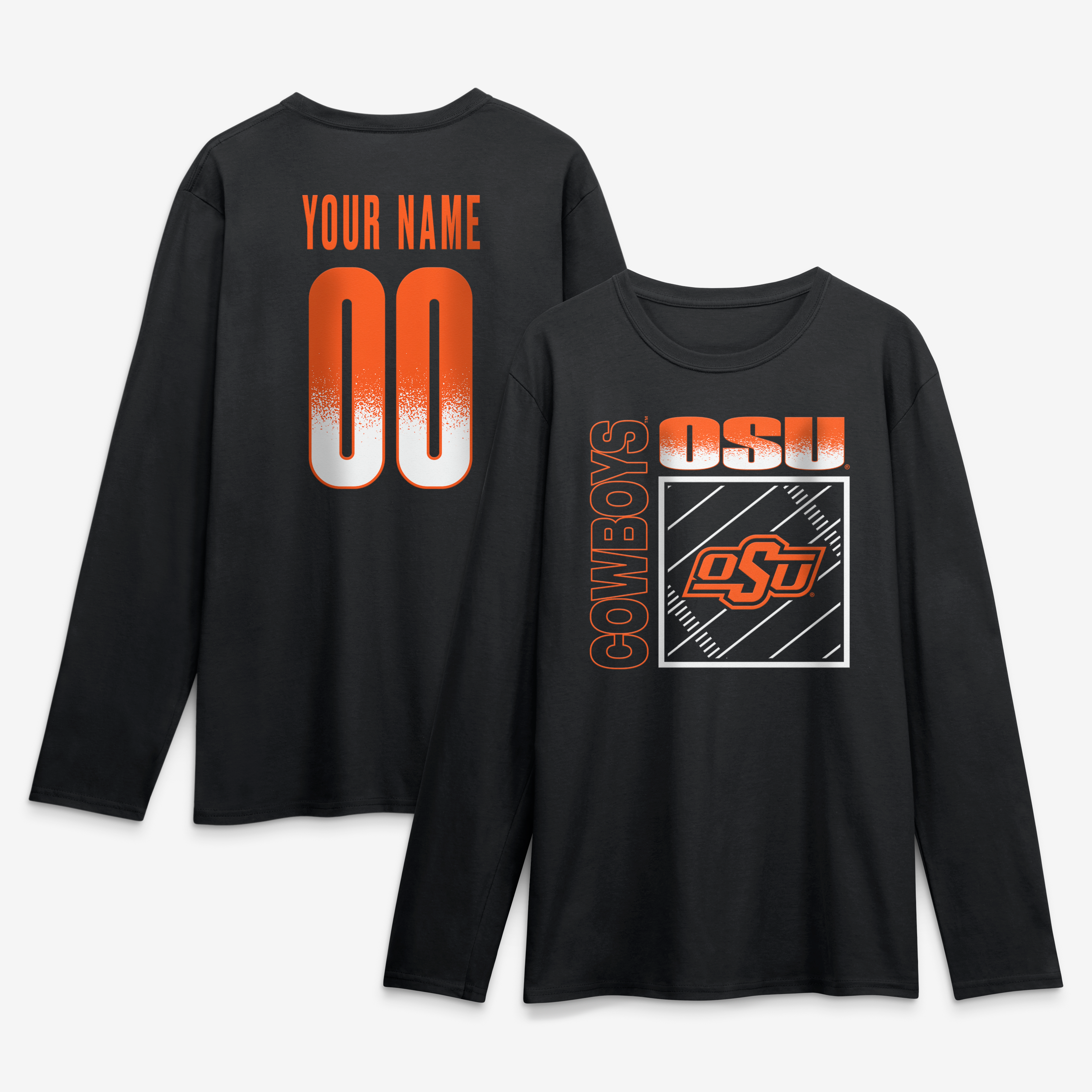 Men's Black Oklahoma State Cowboys  Home Field Pop Personalized Any Name & Number Long Sleeve T-Shirt