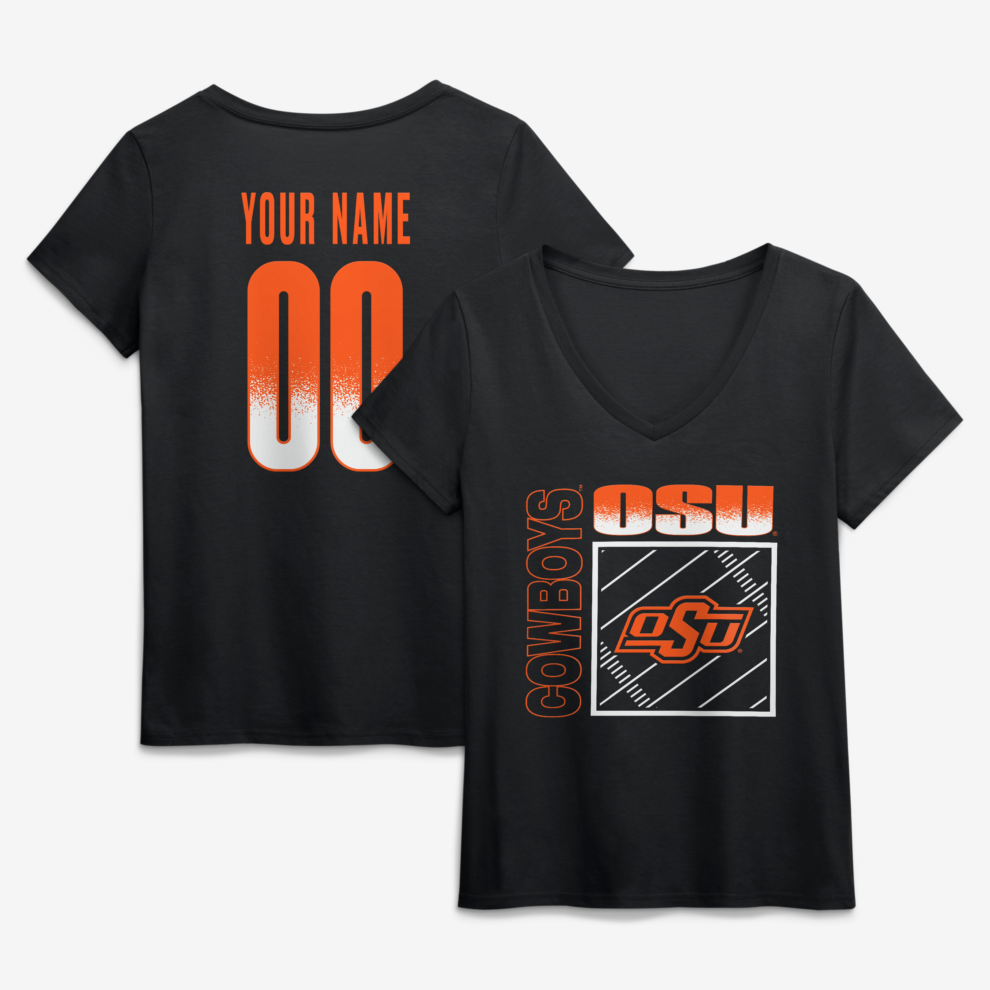 Women's Black Oklahoma State Cowboys Home Field Pop Personalized Any Name & Number V-Neck T-Shirt