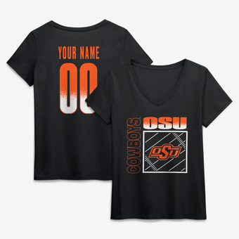 Women's Black Oklahoma State Cowboys Home Field Pop Personalized Any Name & Number V-Neck T-Shirt