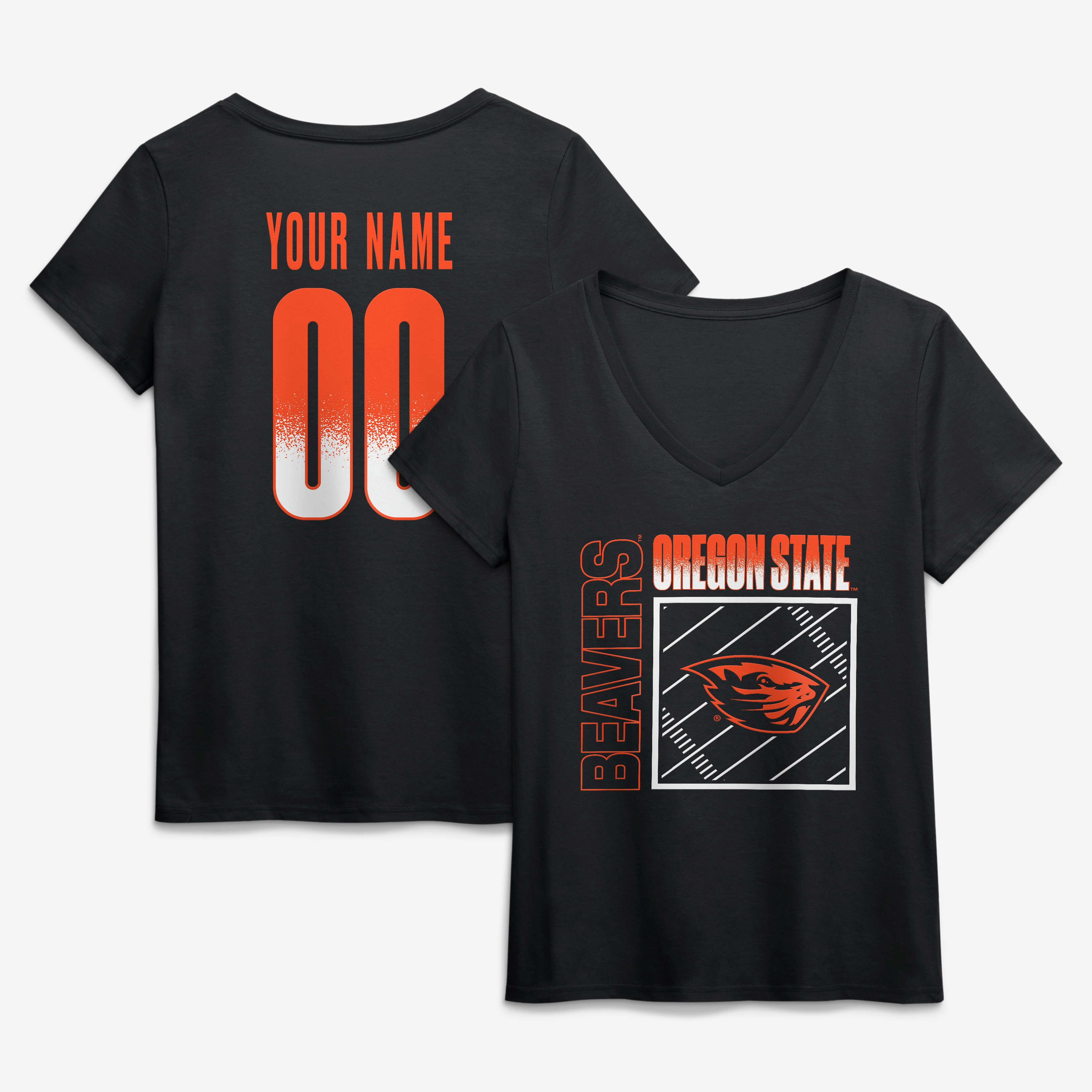 Women's Black Oregon State Beavers Home Field Pop Personalized Any Name & Number V-Neck T-Shirt