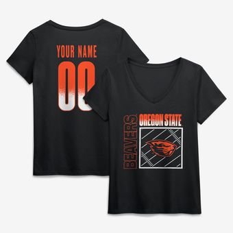 Women's Black Oregon State Beavers Home Field Pop Personalized Any Name & Number V-Neck T-Shirt