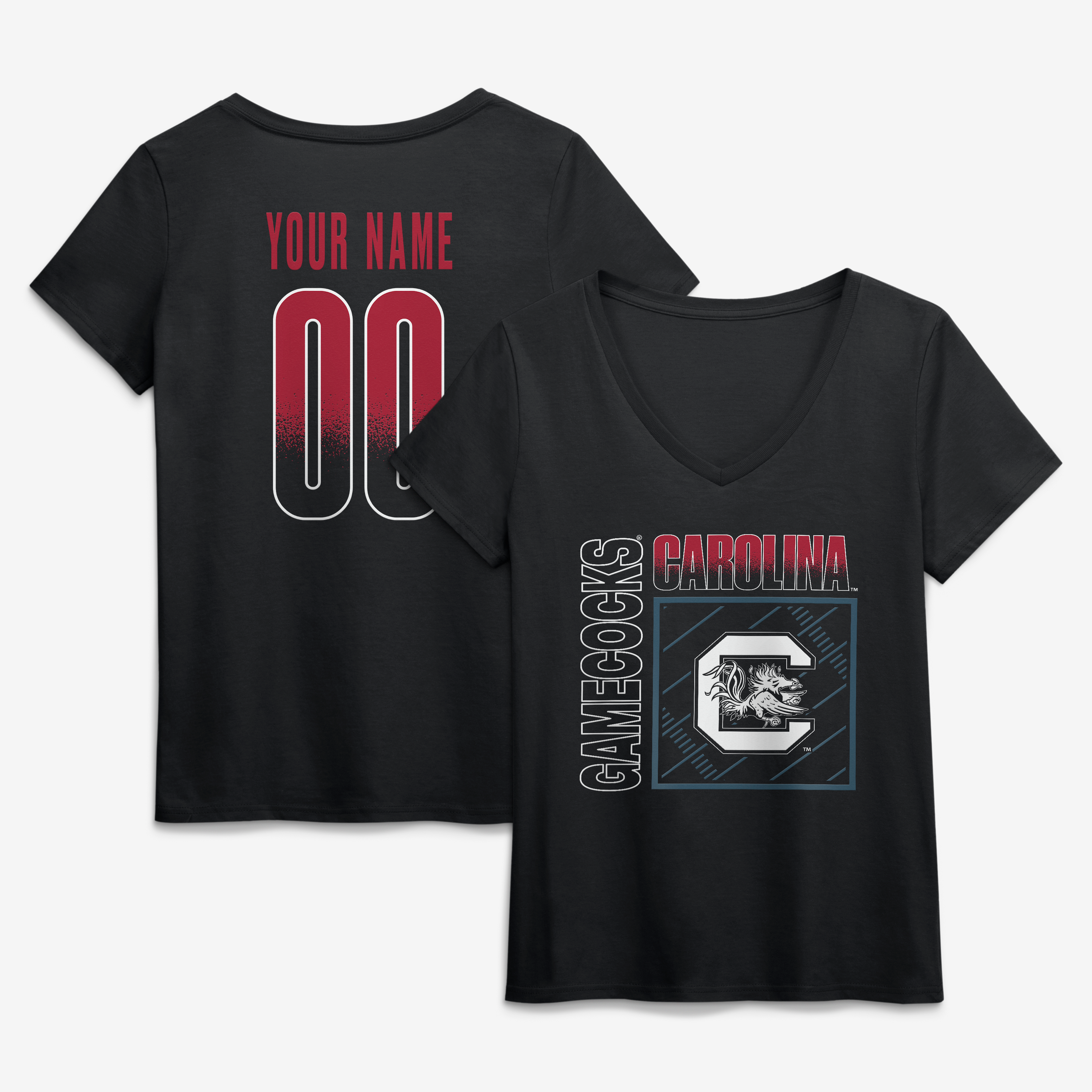 Women's Black South Carolina Gamecocks Home Field Pop Personalized Any Name & Number V-Neck T-Shirt