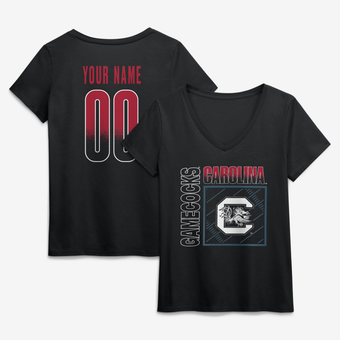 Women's Black South Carolina Gamecocks Home Field Pop Personalized Any Name & Number V-Neck T-Shirt