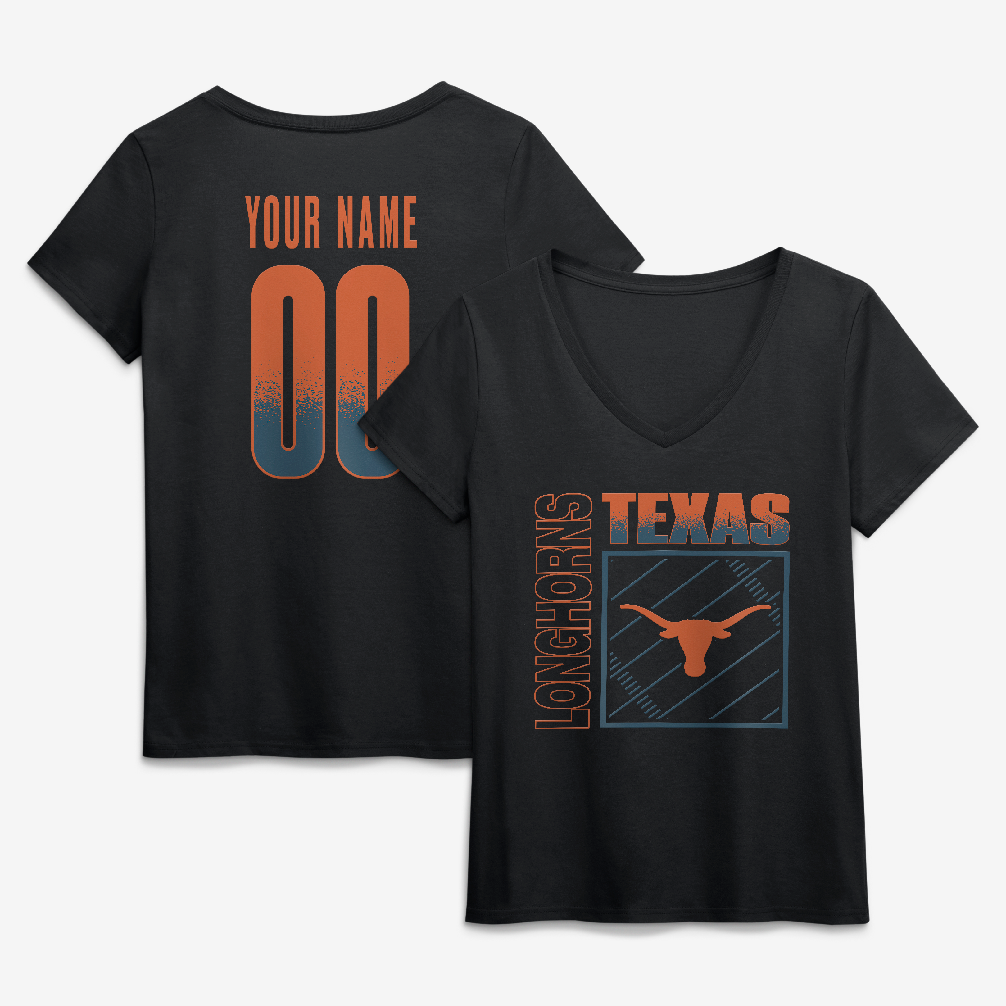 Women's Black Texas Longhorns Home Field Pop Personalized Any Name & Number V-Neck T-Shirt