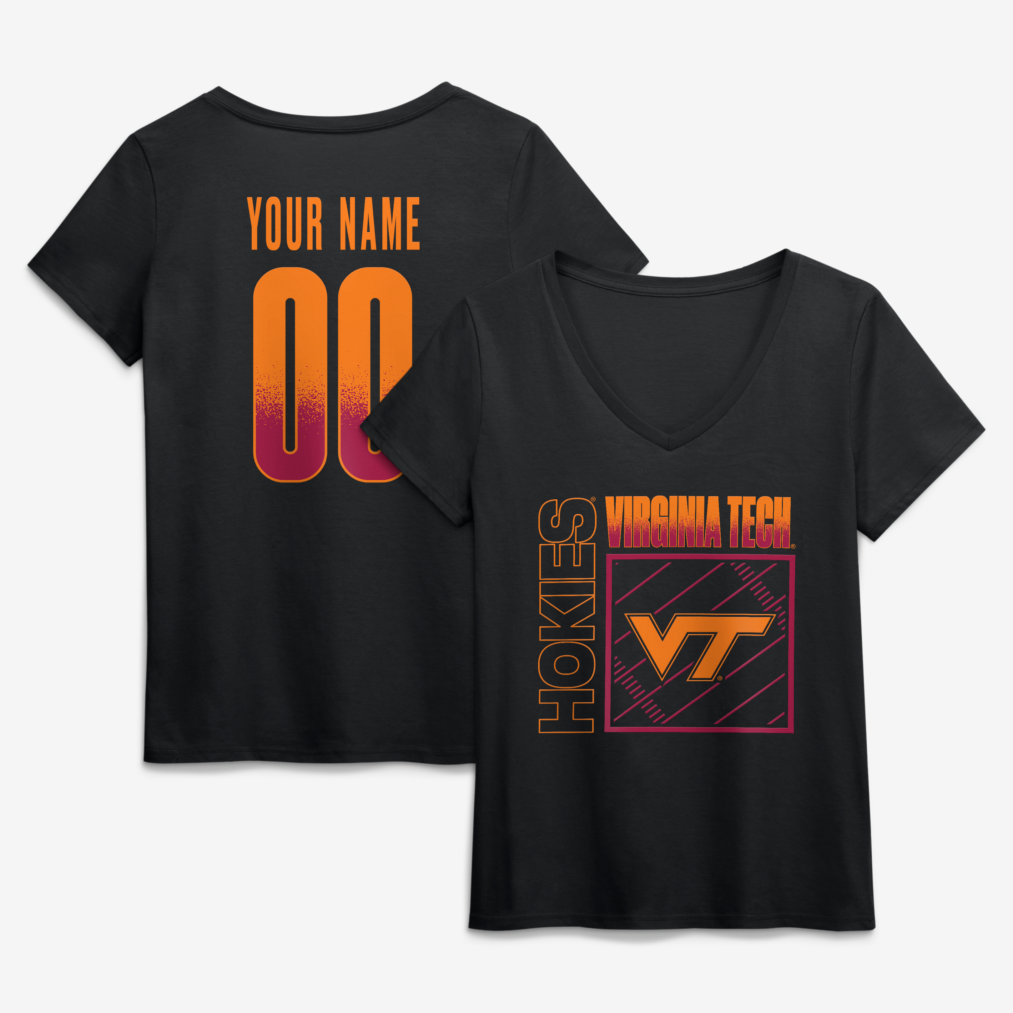 Women's Black Virginia Tech Hokies Home Field Pop Personalized Any Name & Number V-Neck T-Shirt