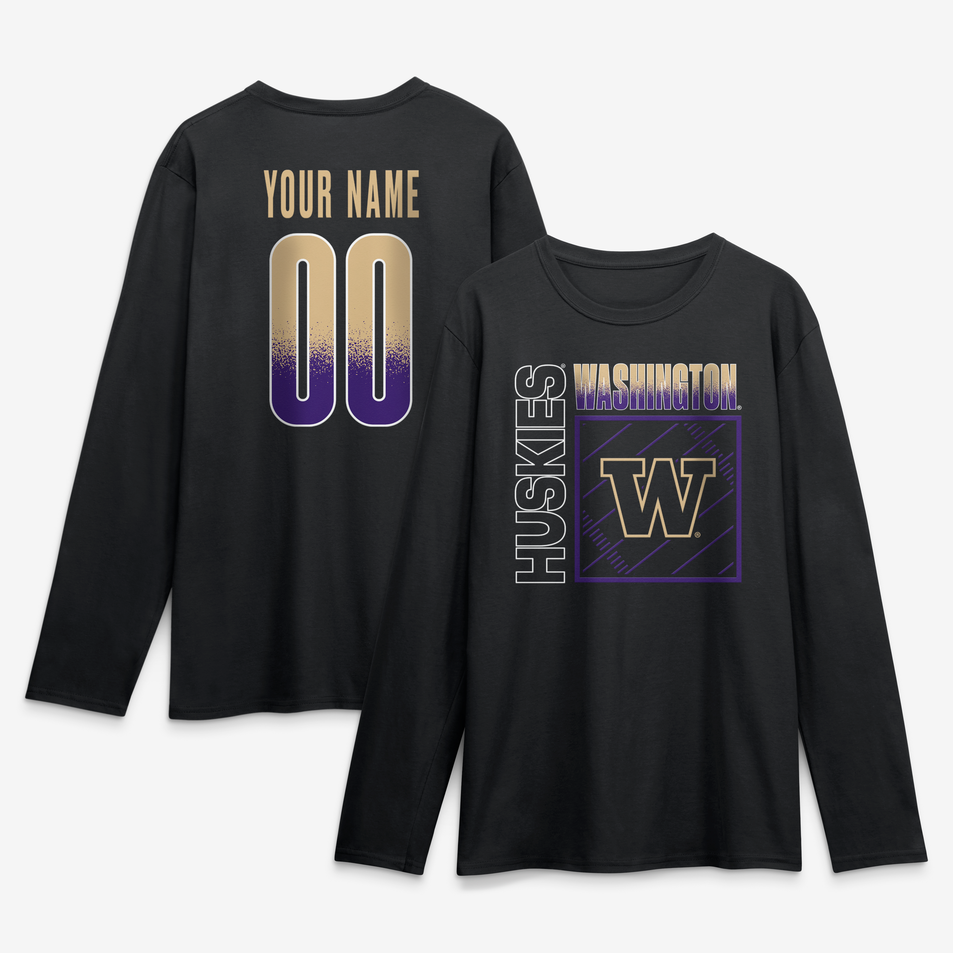 Men's Black Washington Huskies  Home Field Pop Personalized Any Name & Number Long Sleeve T-Shirt