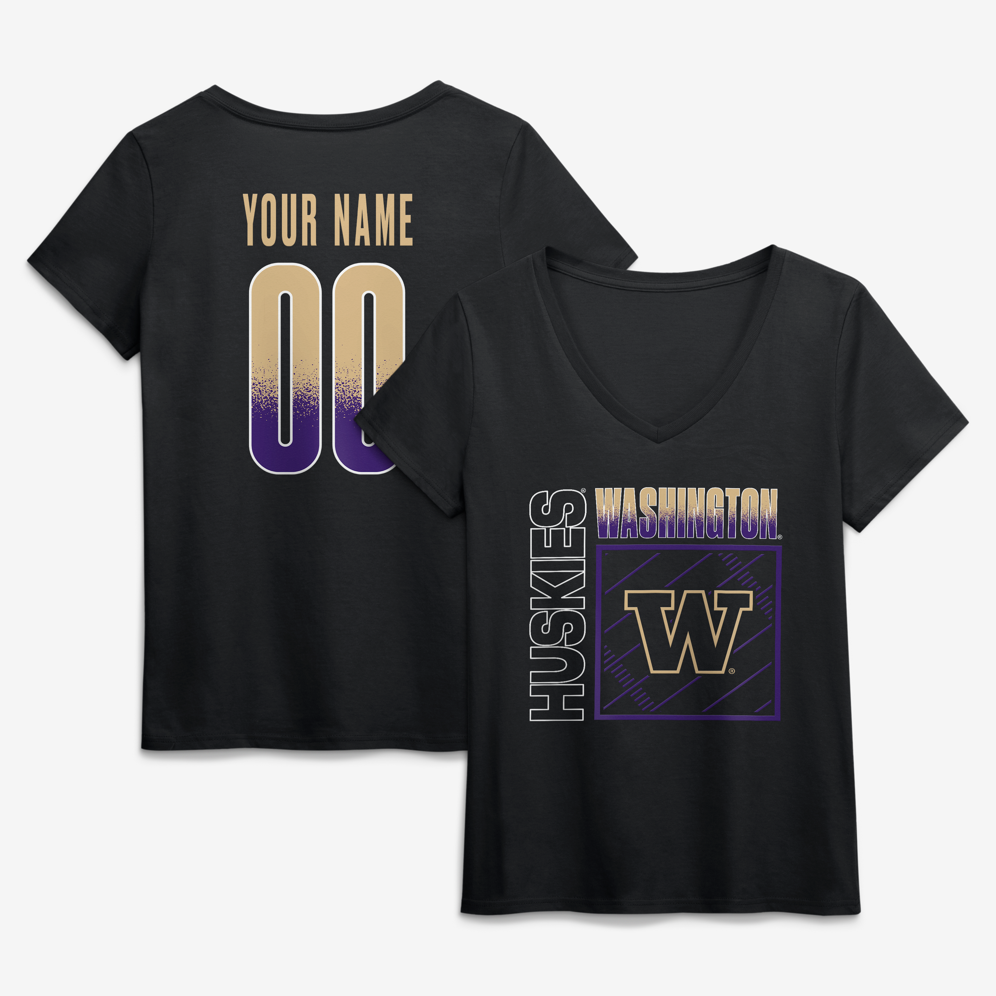 Women's Black Washington Huskies Home Field Pop Personalized Any Name & Number V-Neck T-Shirt