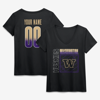Women's Black Washington Huskies Home Field Pop Personalized Any Name & Number V-Neck T-Shirt