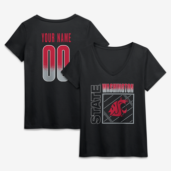 Women's Black Washington State Cougars Home Field Pop Personalized Any Name & Number V-Neck T-Shirt