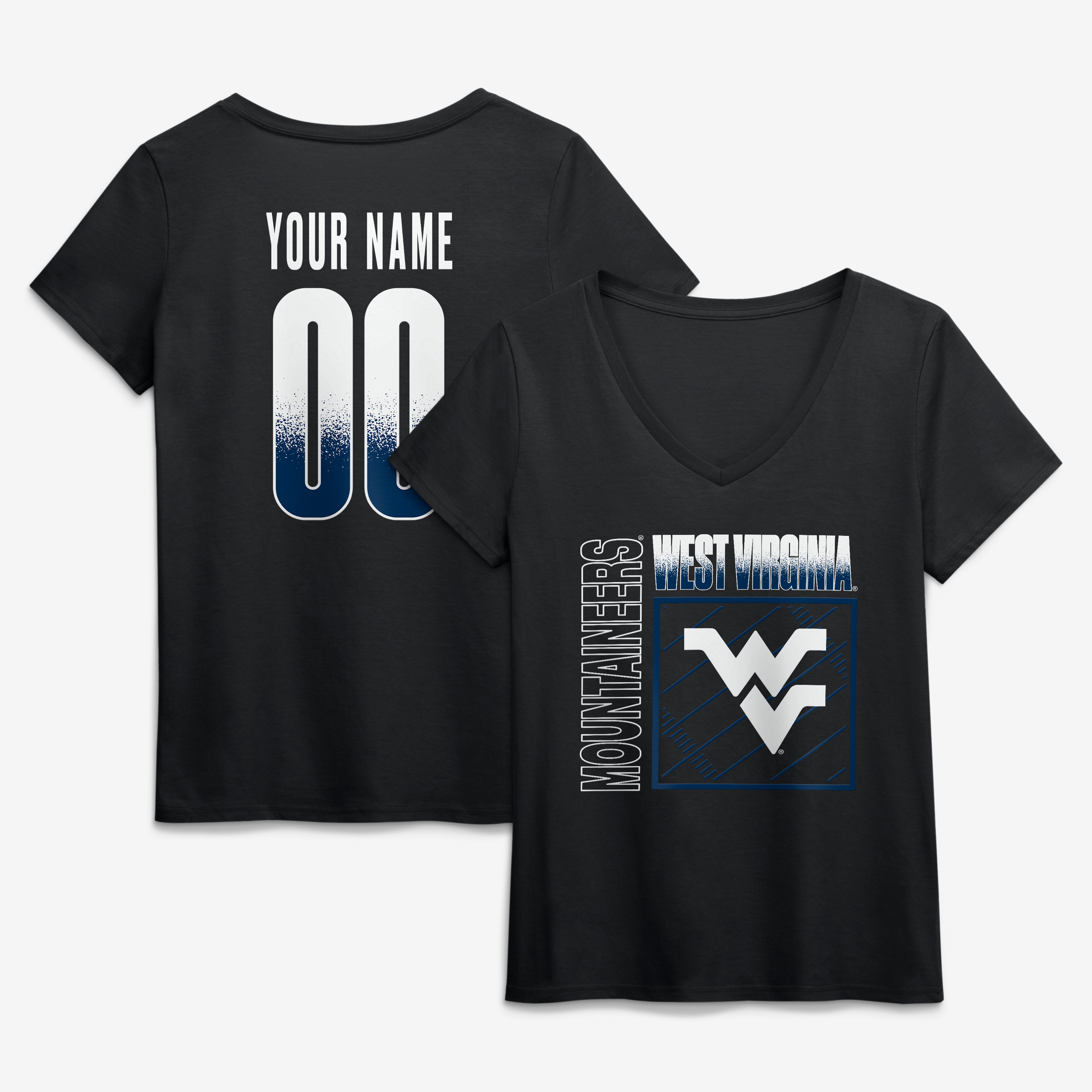 Women's Black West Virginia Mountaineers Home Field Pop Personalized Any Name & Number V-Neck T-Shirt