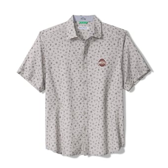 Men's Tommy Bahama Gray Ohio State Buckeyes Playa Playbook Camp IslandZone Button-Up Shirt
