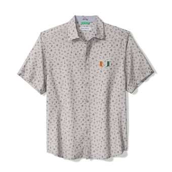 Men's Tommy Bahama Gray Miami Hurricanes Playa Playbook Camp IslandZone Button-Up Shirt