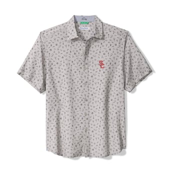 Men's Tommy Bahama Gray USC Trojans Playa Playbook Camp IslandZone Button-Up Shirt