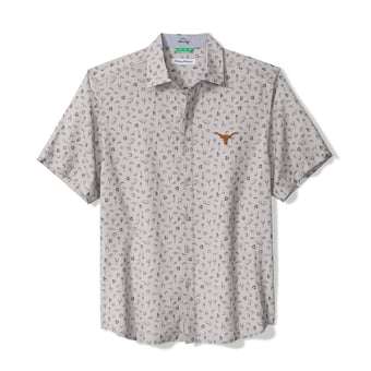 Men's Tommy Bahama Gray Texas Longhorns Playa Playbook Camp IslandZone Button-Up Shirt
