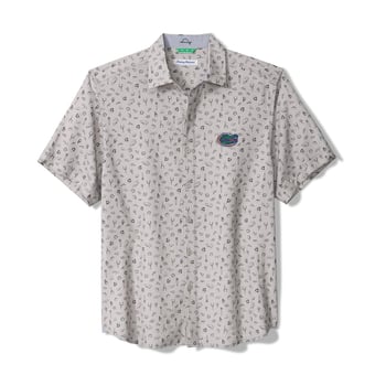 Men's Tommy Bahama Gray Florida Gators Playa Playbook Camp IslandZone Button-Up Shirt