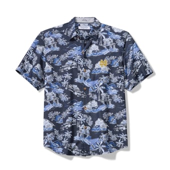 Men's Tommy Bahama Navy Notre Dame Fighting Irish Coastal Ease Paradise Isle Camp Button-Up Shirt