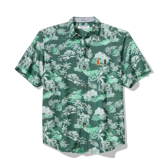 Men's Tommy Bahama Green Miami Hurricanes Coastal Ease Paradise Isle Camp Button-Up Shirt