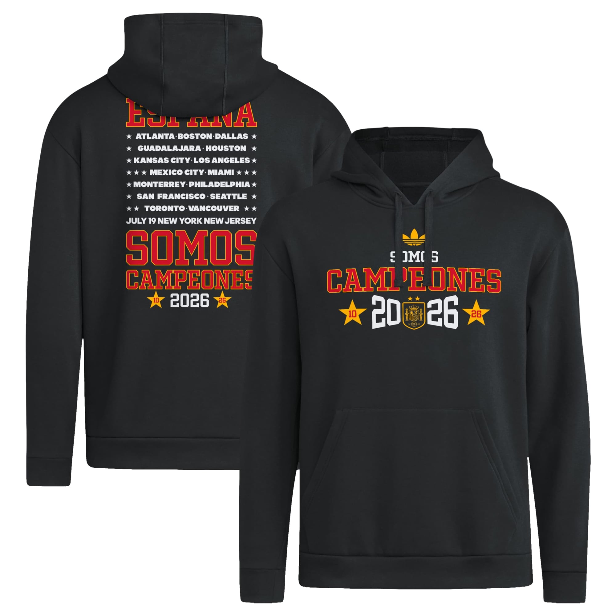 Men's adidas Black Spain National Team 2026 FIFA World Cup Champions Somos Campeones Hoodie