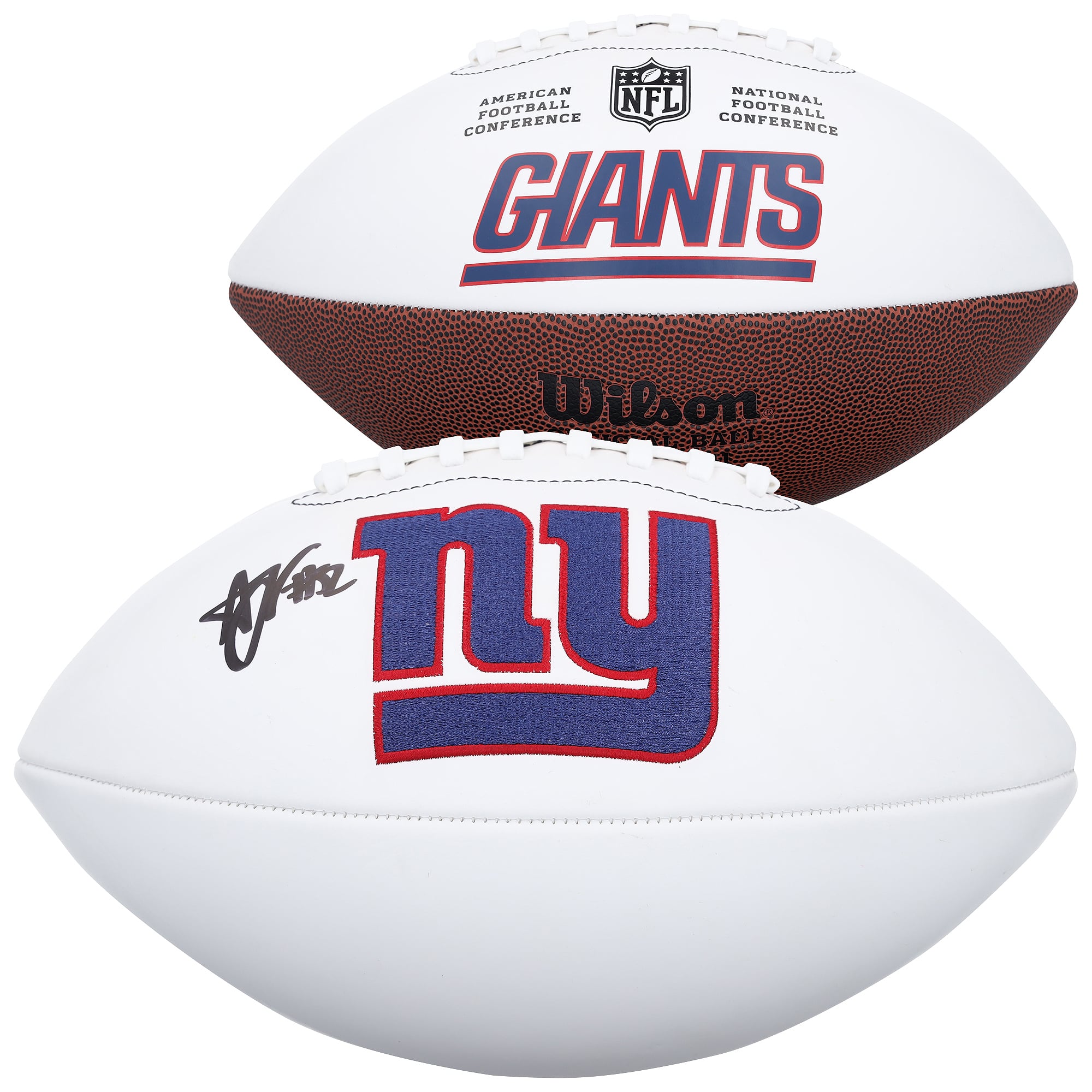 Pallone da football Wilson White autografato da Arvell Reese dei New York Giants
