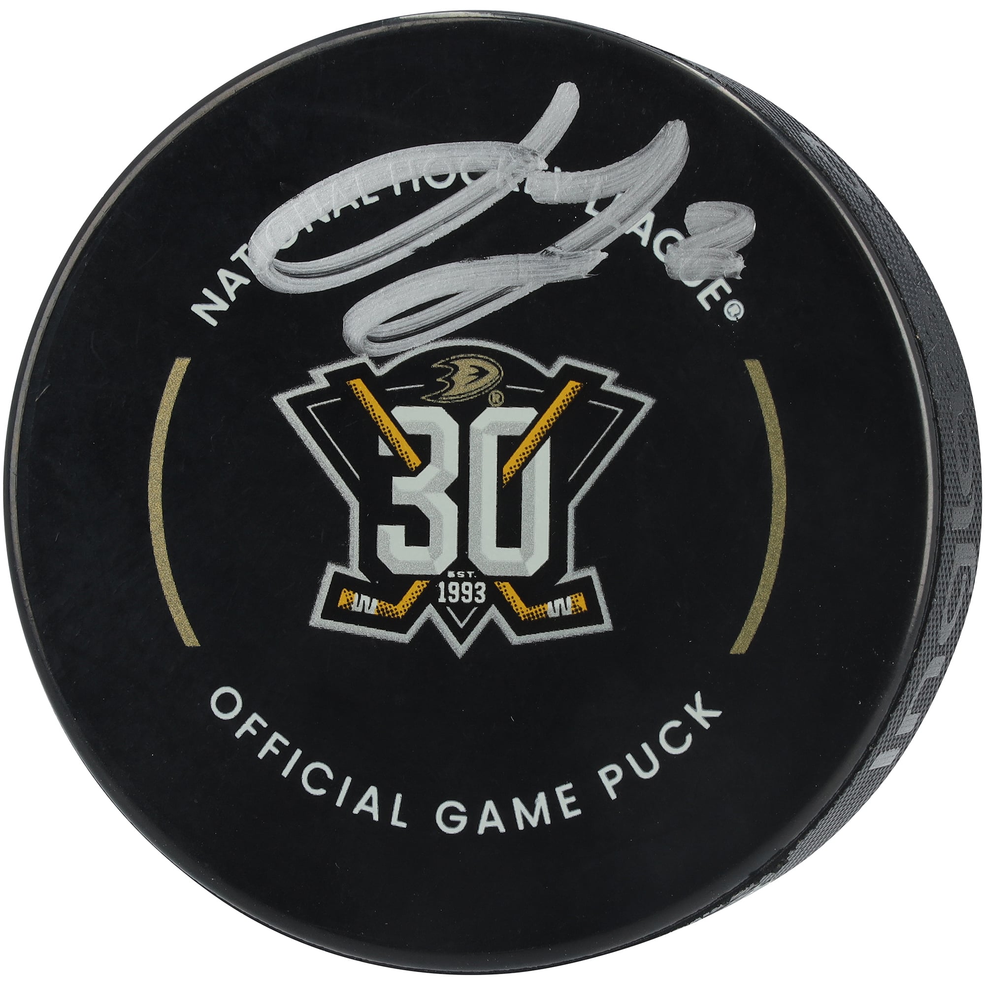 Jackson LaCombe Anaheim Ducks Autographed 30th Anniversary Official Game Puck