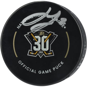 Jackson LaCombe Anaheim Ducks Autographed 30th Anniversary Official Game Puck