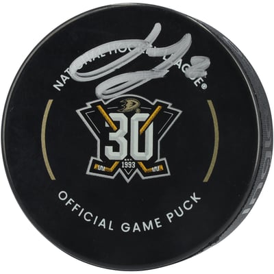 Jackson LaCombe Anaheim Ducks Autographed 30th Anniversary Official Game Puck