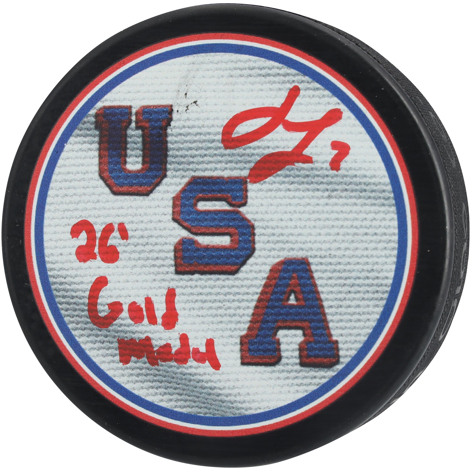Jackson LaCombe Team USA Autographed 2026 Olympics Hockey Puck with "26 Gold Medal" Inscription
