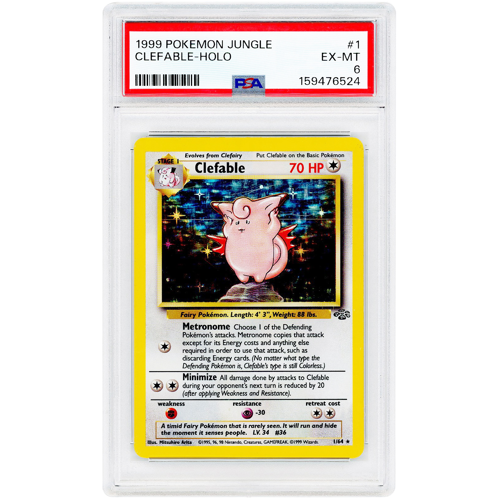 Clefable 1999 Pokemon Jungle Holo Rare #1 PSA Authenticated 6 Card