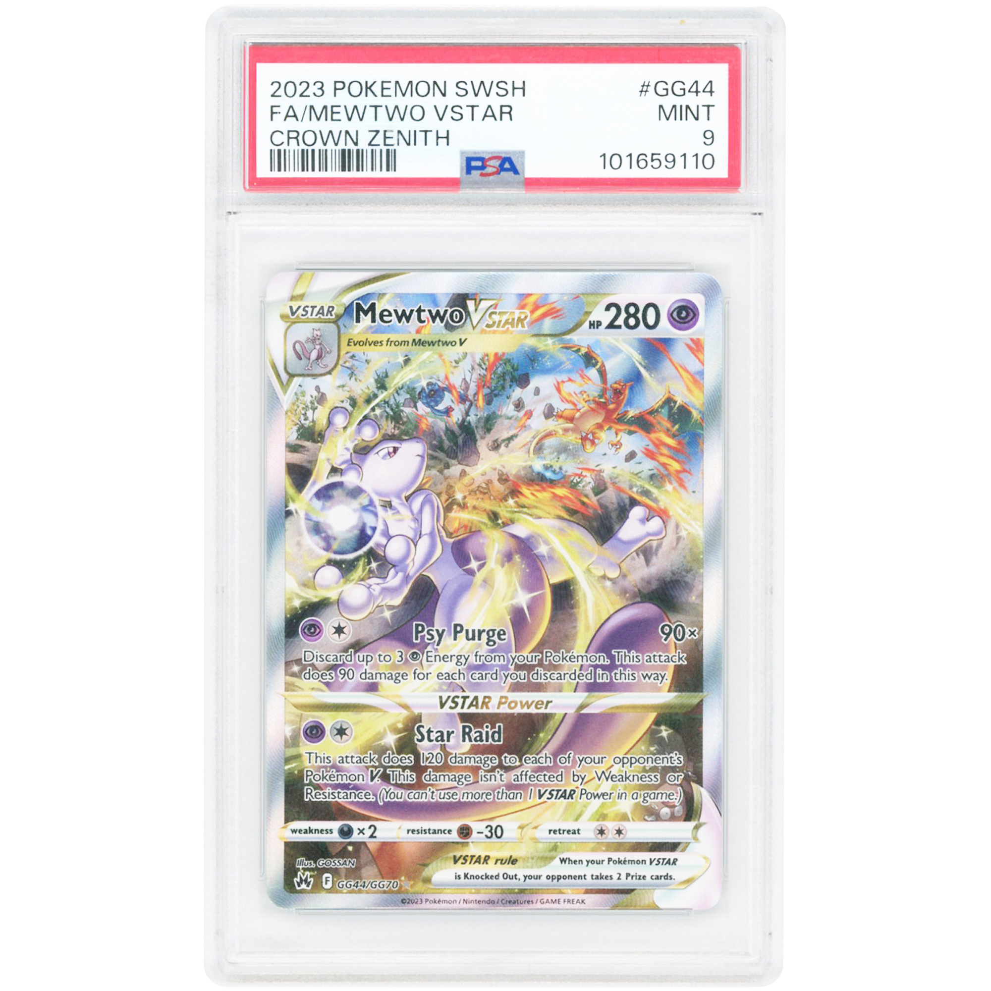 Mewtwo VSTAR 2023 Pokemon Crown Zenith Galarian Gallery Ultra Rare #GG44 PSA Authenticated 9 Card
