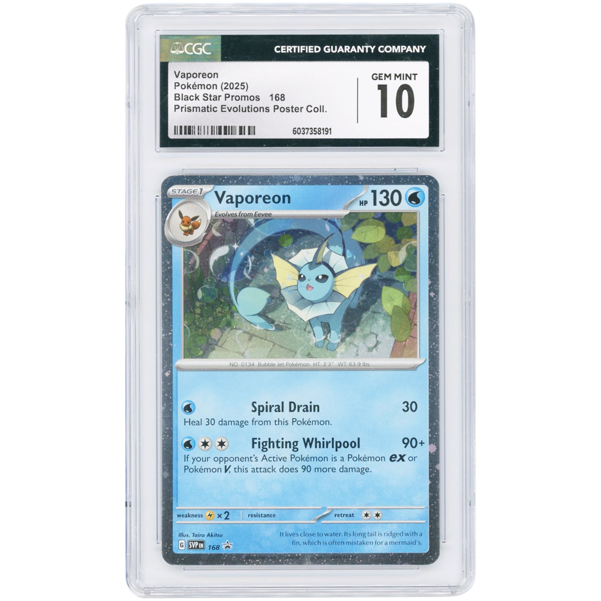 Vaporeon 2025 Pokemon Prismatic Evolution Pre Poster Collection Cosmos Holo Promo #168 CGC Authenticated 10 Card