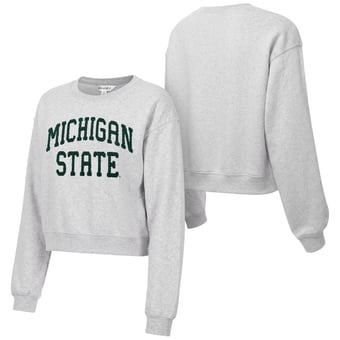 Women's ZooZatz Heather Gray Michigan State Spartans Core Chenille Cropped Sweatshirt