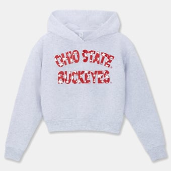Girls Youth ZooZatz Heather Gray Ohio State Buckeyes Cropped Hoodie