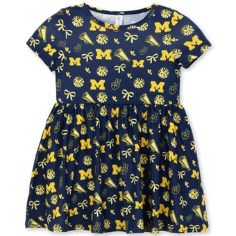 Girls Toddler ZooZatz Navy Michigan Wolverines All-Over Print Short Sleeve Dress