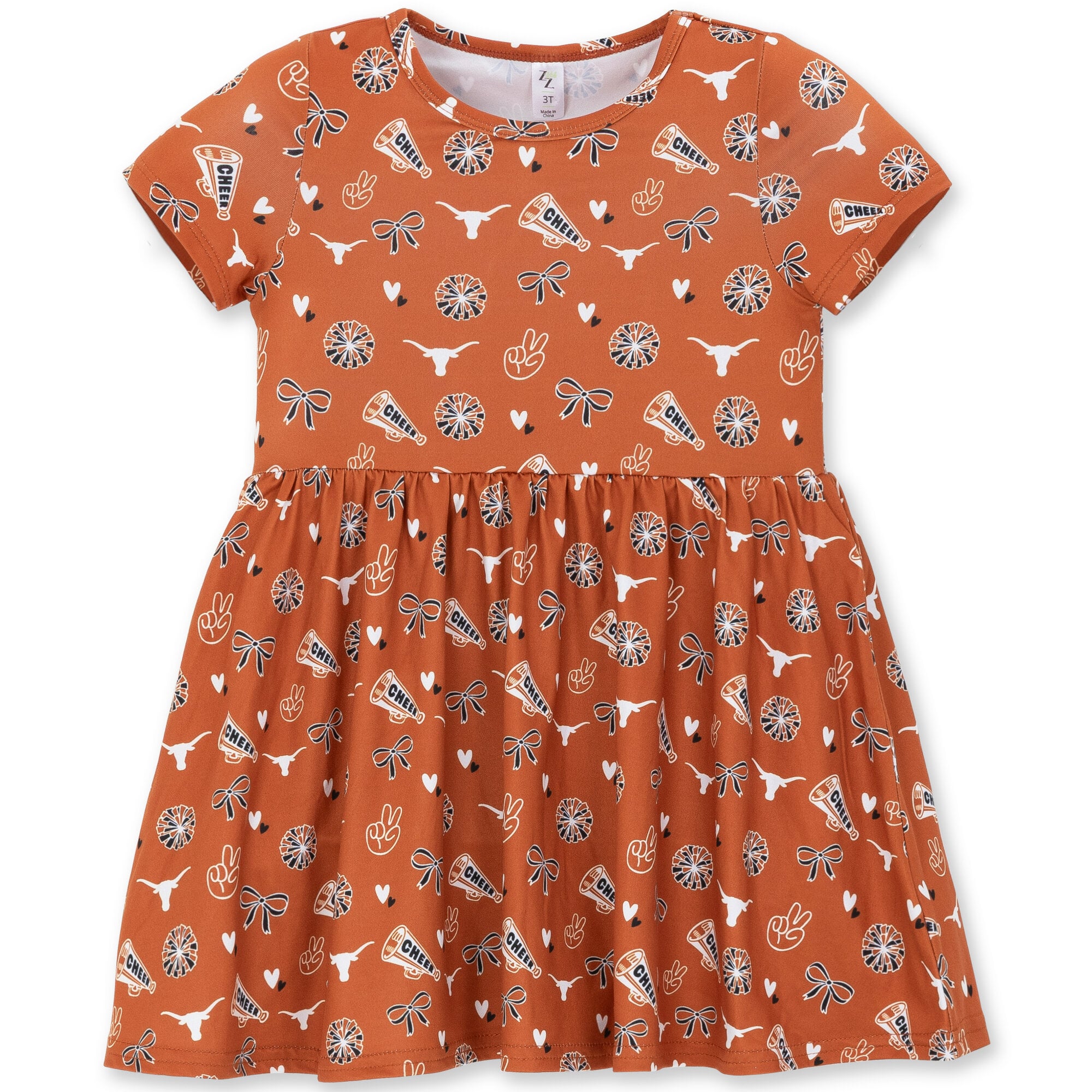 Girls Toddler ZooZatz Texas Orange Texas Longhorns All-Over Print Short Sleeve Dress