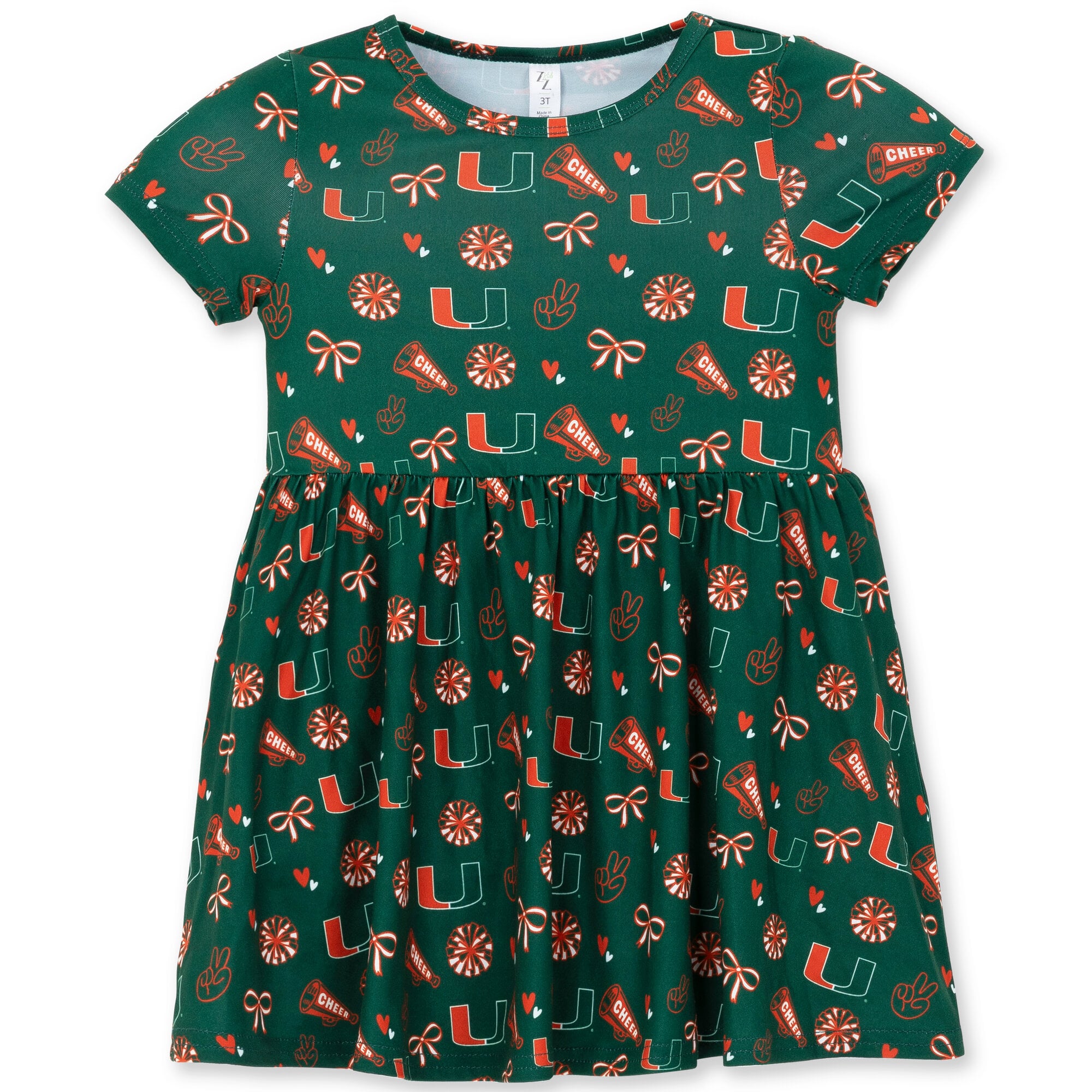 Girls Toddler ZooZatz Green Miami Hurricanes All-Over Print Short Sleeve Dress