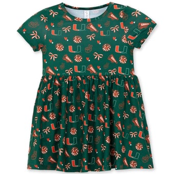 Girls Toddler ZooZatz Green Miami Hurricanes All-Over Print Short Sleeve Dress