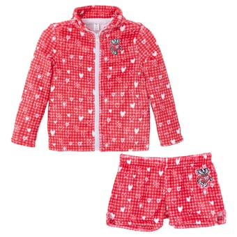 Girls Toddler ZooZatz Red Wisconsin Badgers Heart Plaid Plush Full-Zip Jacket & Shorts Set