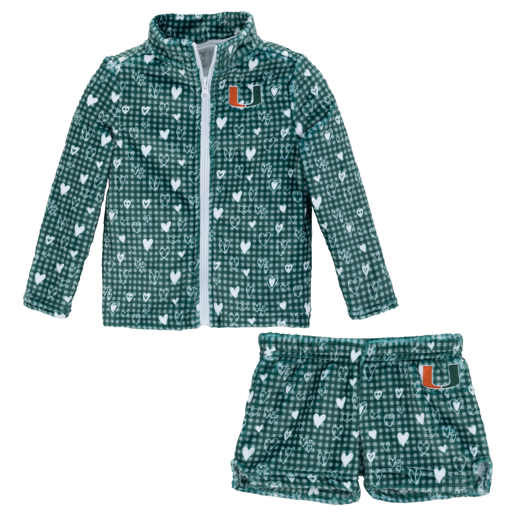 Girls Toddler ZooZatz Green Miami Hurricanes Heart Plaid Plush Full-Zip Jacket & Shorts Set Girls Toddler ZooZatz Green Miami Hurricanes Heart Plaid Plush Full-Zip Jacket & Shorts Set