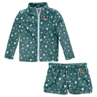 Girls Toddler ZooZatz Green Miami Hurricanes Heart Plaid Plush Full-Zip Jacket & Shorts Set