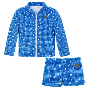Girls Toddler ZooZatz Royal Florida Gators Heart Plaid Plush Full-Zip Jacket & Shorts Set