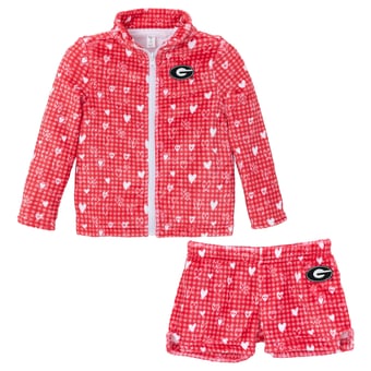 Girls Toddler ZooZatz Red Georgia Bulldogs Heart Plaid Plush Full-Zip Jacket & Shorts Set